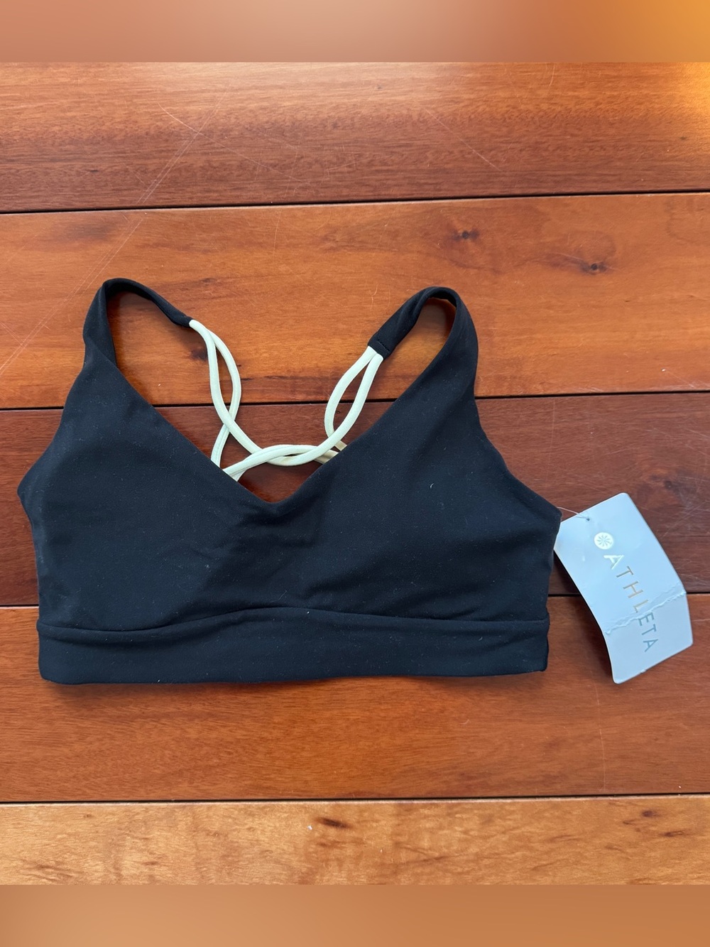 Athleta Black Sports Bra with Light Green Strappy Back